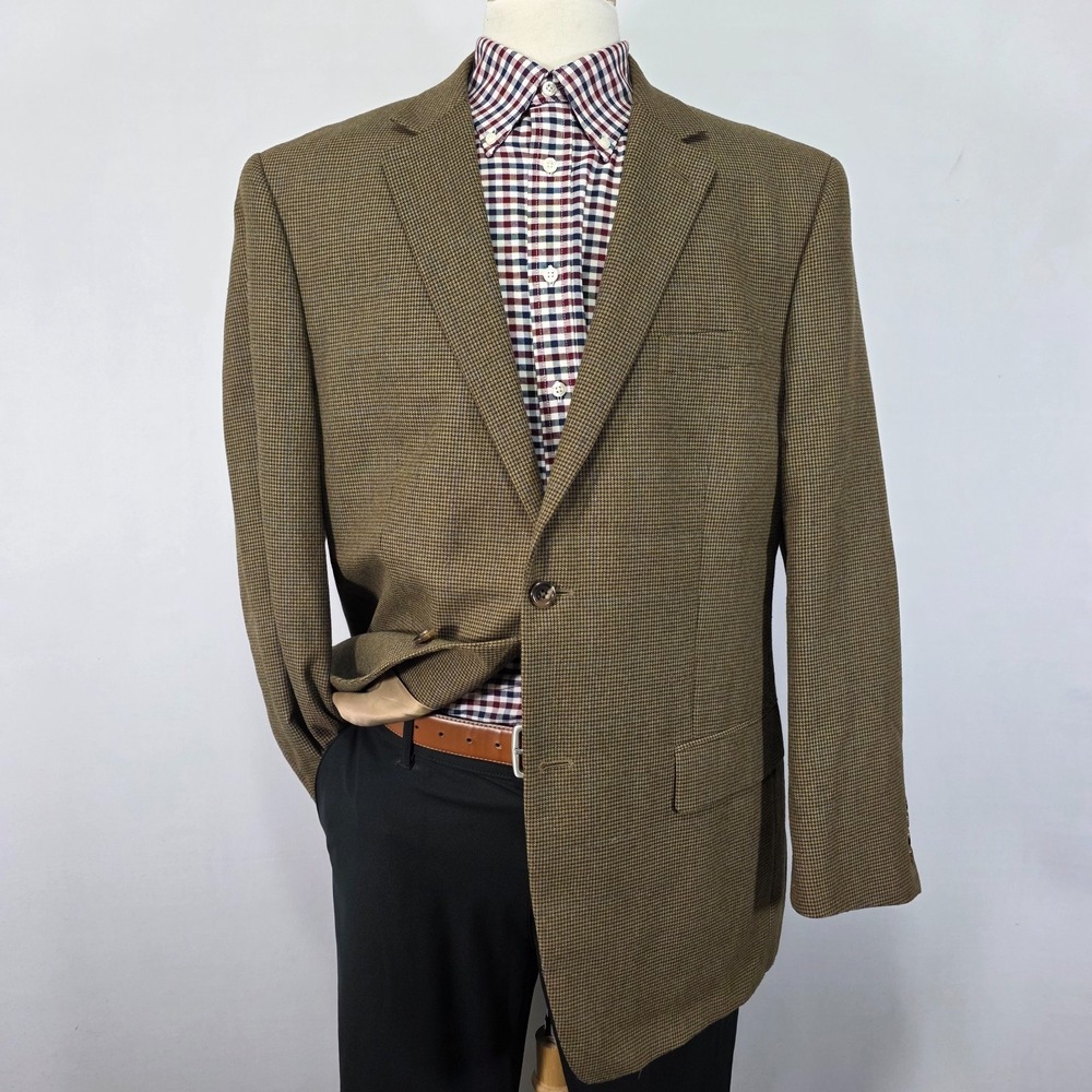 Izod Men's Sport Coat Blazer Two Button Brown‎ Houndstooth Poly Blend 44R